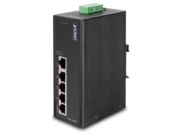 Planet Switch  5-p 10/100TX 4xPoE Layer2 Industri IP30 DIN RPS B60W