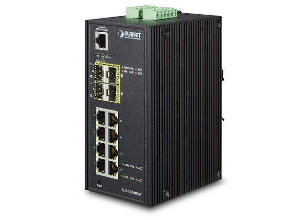 Planet Switch  8-p Gigabit 4xSFP Layer2/3 Industri IP30 DIN