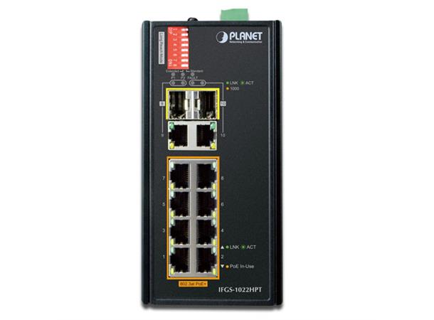 Planet Switch  8-p Gigabit 8xPoE+ 2xSFP Industri IP30 DIN