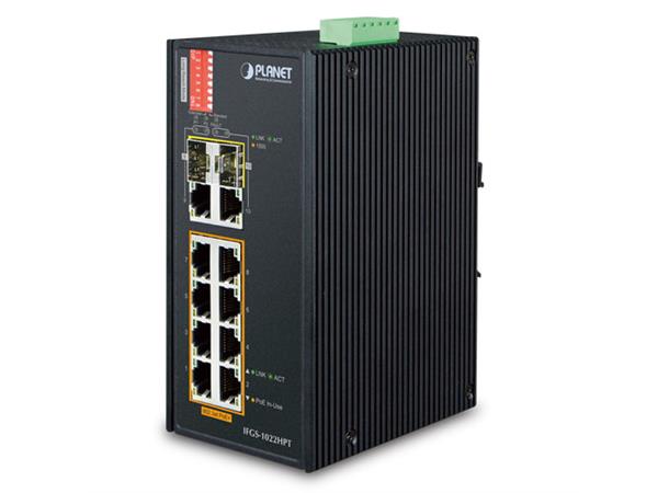 Planet Switch  8-p Gigabit 8xPoE+ 2xSFP Industri IP30 DIN