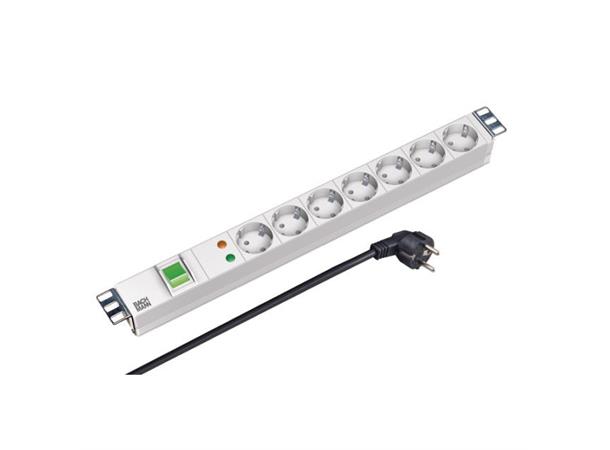 EFB Strømskinne 19" 7xSCHUKO 2,0 m Surge PDU 1xSchukokabel Metall Grå m/Switch