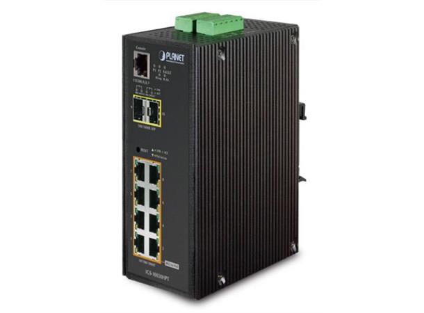 Planet Switch  8-p Gigabit 8xPoE+ 2xSFP Layer2 Industri IP30 DIN RPS B270W