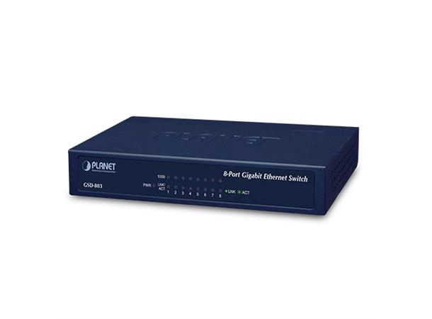 Planet Switch  8-p Gigabit Desktop Metall Veggmonterbar