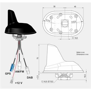 ANTENNENSYSTEME DAB/FM/GPS-ant. - Fakra Aktiv sharkantenne for takmontering