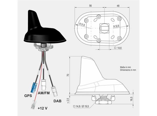 ANTENNENSYSTEME DAB/FM/GPS-ant. - Fakra Aktiv sharkantenne for takmontering