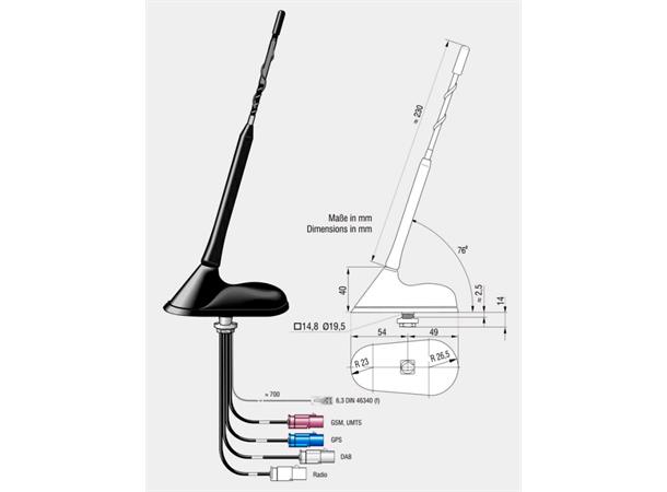 ANTENNENSYSTEME FM/DAB/GPS/GSM - Fakra Kombiantenne for montering på tak