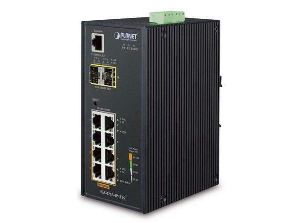 Planet Switch  4-p Gigabit 2xSFP 4xPoE+ Industri IP30 DIN RPS B144W