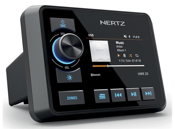 Hertz HMR20 Marine DAB+ radio m/bt 100% vanntett front IP66 4x50W 3" skjerm