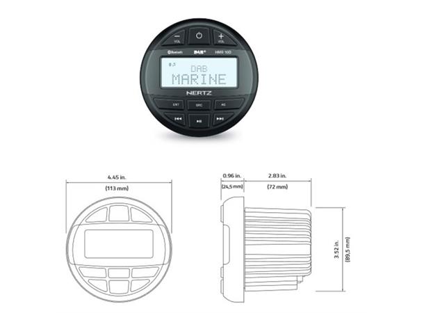 Hertz HMR10D Marine DAB+ radio m/bt 100% vanntett front IP66 4x50W