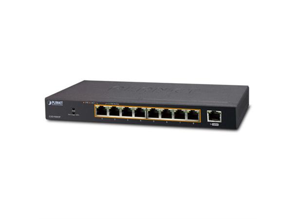 Planet Switch  9-p Gigabit 8xPoE Desktop B120W - Vifteløs