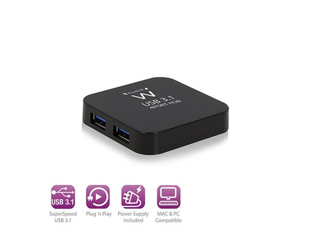 Ewent HUB 4-port USB3 Power Med strømforsyning