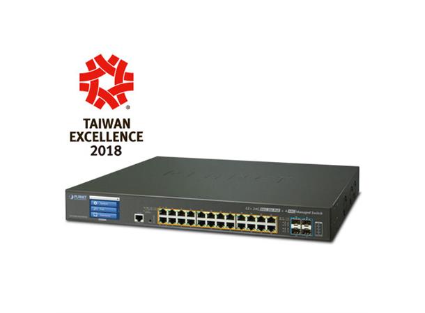 Planet Switch 24-p Ultra PoE 4xSFP 10G Layer2, 75w, 400w PoE budget, Touch Scr