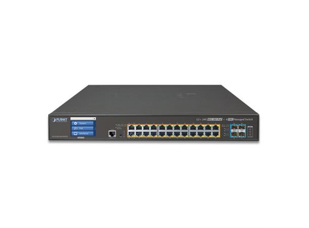 Planet Switch 24-p Ultra PoE 4xSFP 10G Layer2, 75w, 400w PoE budget, Touch Scr