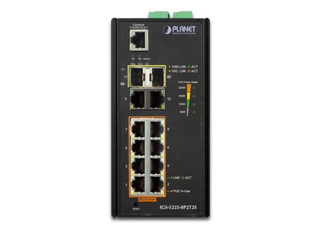 Planet Switch 8-p GB 8x PoE+ 2xSFP Layer2+ Industri IP30 DIN IPv6