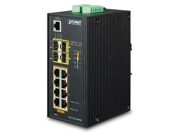 Planet Switch 8-p Gigabit 8xPoE+ 2xSFP Layer2 Industri IP30 DIN IPv6 240W