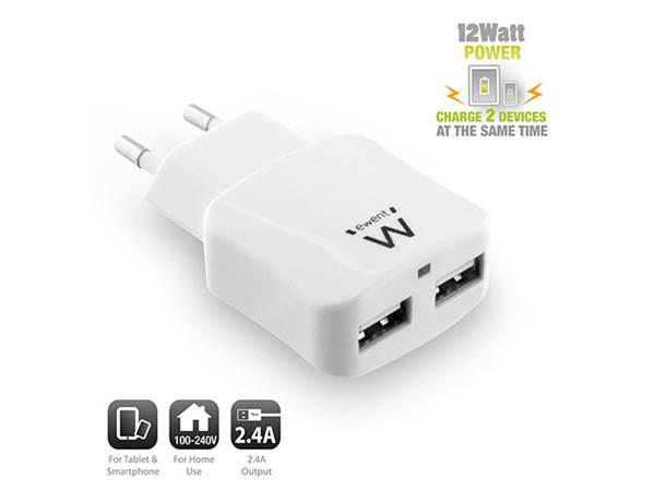 Ewent Universal USB lader 2-Port 2xUSB 2.4A