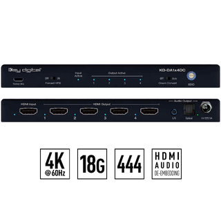 Key Digital 1-4 HDMI splitter med Audio HDMI forsterker med lyd ut optisk/analog