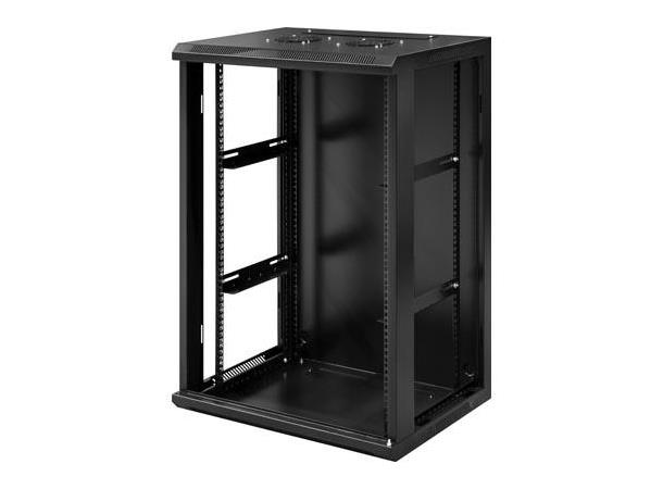 LinkIT Veggskap 18U Svart B600xD450xH990 Låsbar glassdør og sideplater