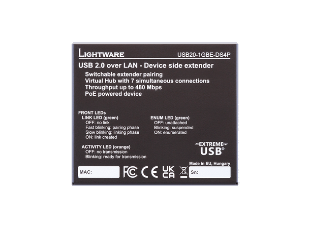 Lightware USB20 DS4P 1GBE Extender 100M 1xTP Max 100 m Ranger 2301GE-LAN REX PoE