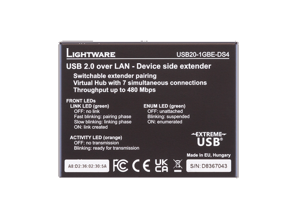 Lightware USB20 DS4 1GBE Extender 100M 1xTP Max 100 m Ranger 2301GE-LAN REX