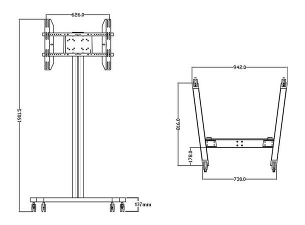 Multibrackets TV gulvstativ Single 180 Svart, 50kg, 700x400, 32-65" på hjul