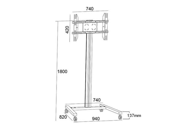 Multibrackets TV gulvstativ Single 180 Svart, 50kg, 700x400, 32-65" på hjul