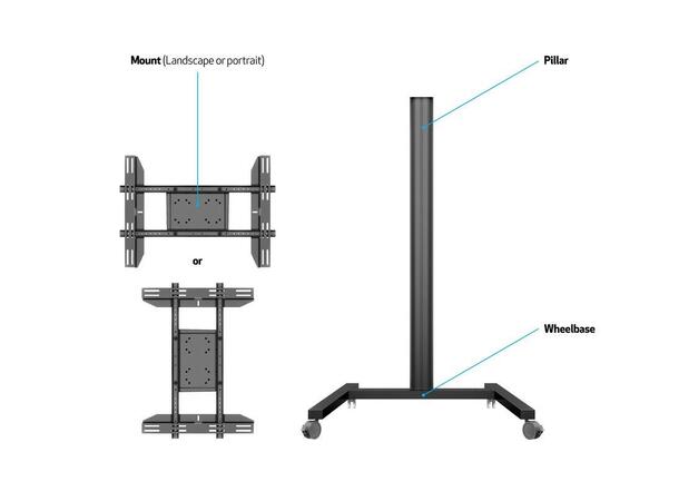 Multibrackets TV gulvstativ Single 180 Svart, 50kg, 700x400, 32-65" på hjul