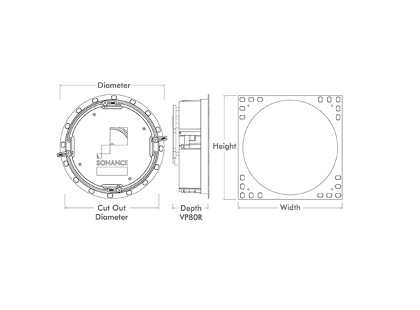 Sonance VP82R innfellingshøyttaler 3 veis audiofil høyttaler, Dybde 153,4