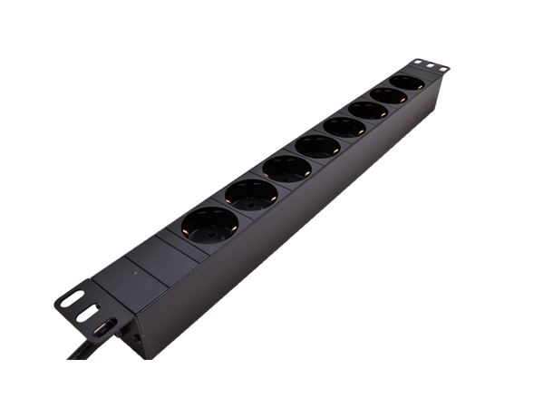 LinkIT 19" Strømskinne 8xCEE 7/4 2m CEE 7/7,  u/bryter, 2,0 meter, 16A 3600W