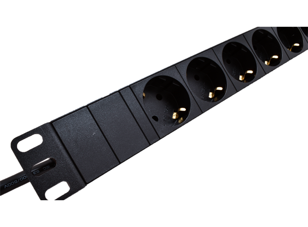 LinkIT 19" Strømskinne 8xCEE 7/4 2m CEE 7/7,  u/bryter, 2,0 meter, 16A 3600W