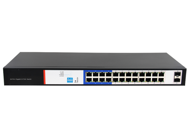 LinkIT PoE+ Switch 24-Port 24xRJ45,2xSFP,240W PoE budget, 19" Rack