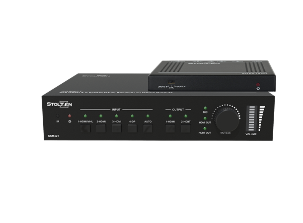 Stoltzen SSM42T 18G Matrix Switcher 4x2 1x DP MST+, 3x HDMI, 2x lyd & HDbaseT