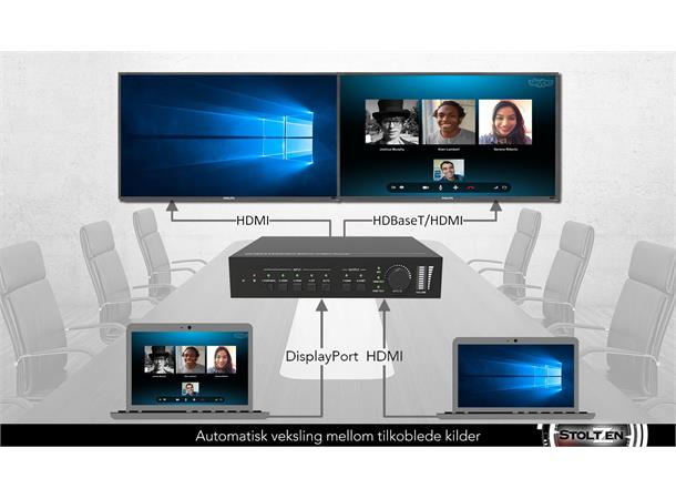 Stoltzen SSM42T 18G Matrix Switcher 4x2 1x DP MST+, 3x HDMI, 2x lyd & HDbaseT