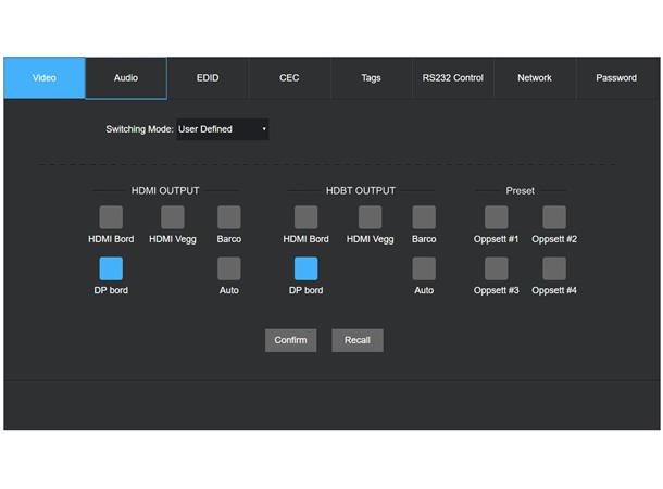 Stoltzen SSM42T 18G Matrix Switcher 4x2 1x DP MST+, 3x HDMI, 2x lyd & HDbaseT