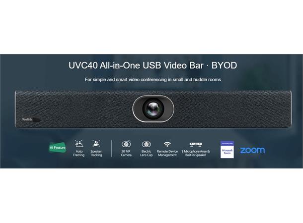 Yealink BYOD UVC40 ALL-in-ONE Videobar Teams zoom ++ perfekt for små møterom