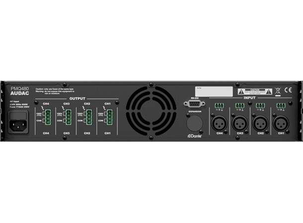 Audac PMQ480 4-kanal 100V DSP-forsterker, 4x480W RMS, RS232