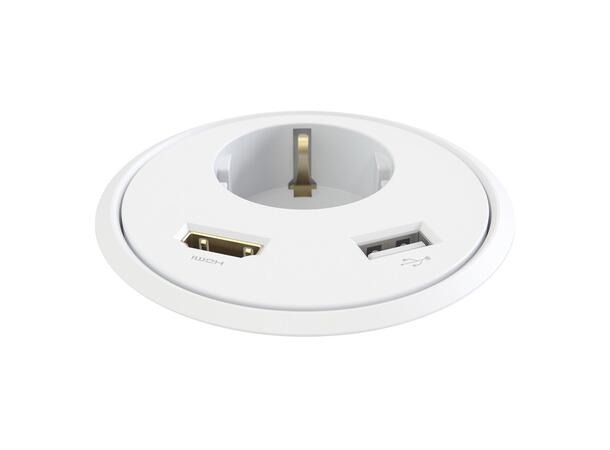Kondator Powerdot 1xStrøm 4xKabelhull Justerbar i 3 nivåer H89mm Sort