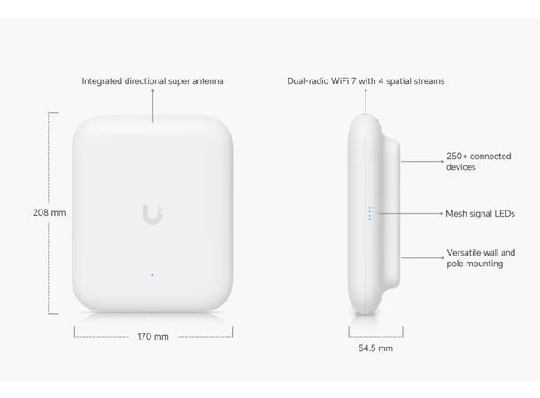 Ubiquiti UniFi Wifi 7 Outdoor Aksesspunkt 2.5 GbE uplink 400m2 +