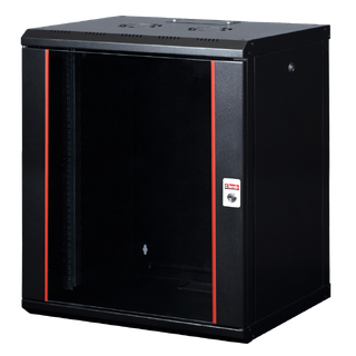 Lande Veggskap Svart 16U,B600xD600xH818 Glassdør foran.19"