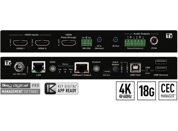 Key Digital KD-PS22UTx, 4K/18G 100m 2xHDMI over CAT 4K/100m 1080/150m