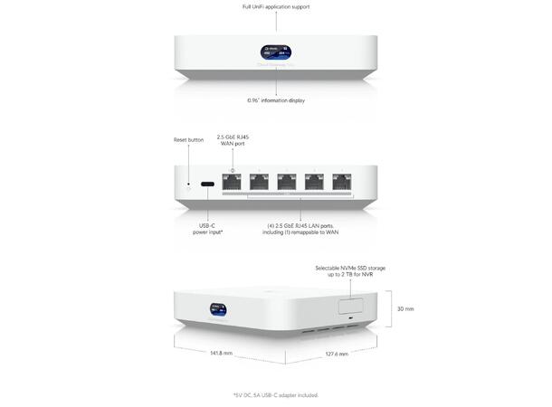 Ubiquiti UniFi Cloud Gateway Max USB-C 4xLAN 1xWAN 512GB SSD 2.5Gbps