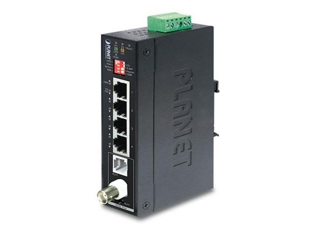 Planet Extender 1p BNC/RJ11 > 4p Eternet Redundant strøm IP30 DIN Maks 1.2km