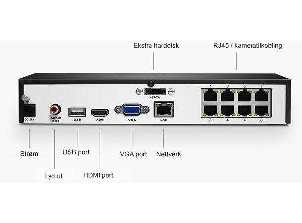 Reolink NVR 8 kanaler og 2TB harddisk NVS8 – 8 kanalers PoE NVR (opptaker)