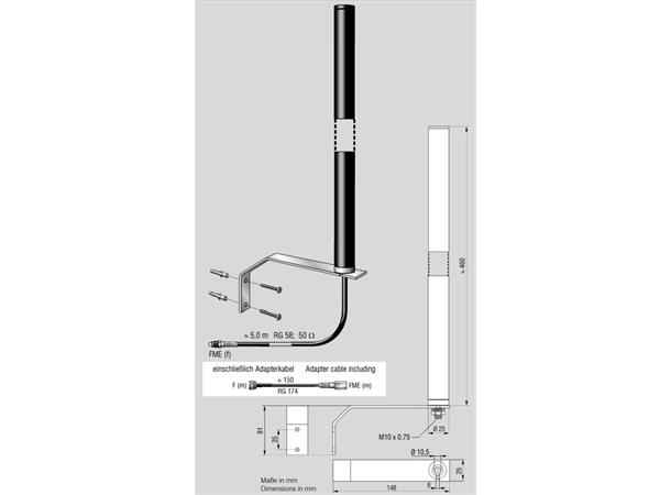 ANTENNENSYSTEME DAB-antenne - FME Leveres med veggfeste