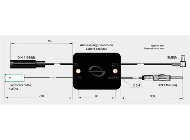 ANTENNENSYSTEME FM/DAB splitter - SMB DIN (Hann) -> DIN (Hunn)