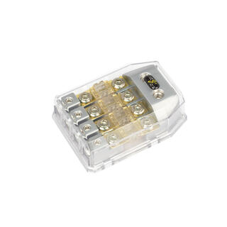 Stinger - SHD821 sikringsholder 4xMIDI Satin krom,(2) 0 / 4 ga in (4) 4 /8ga ut