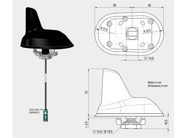 ANTENNENSYSTEME DAB-antenne - Fakra Passiv sharkantenne for takmontering