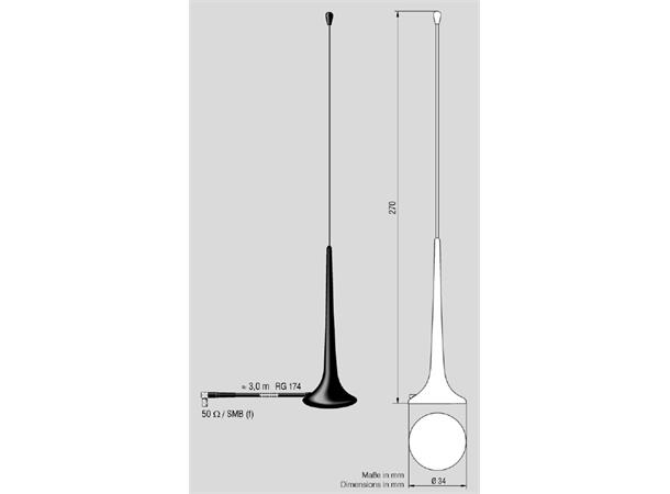 ANTENNENSYSTEME DAB-antenne - SMB For montering på tak (magnetfeste)