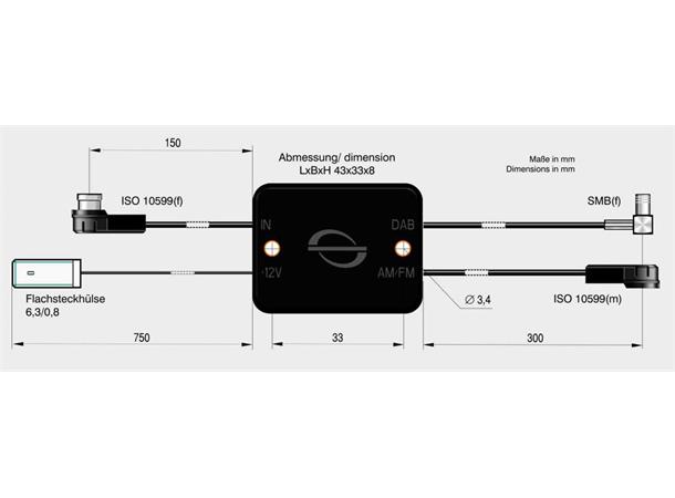 ANTENNENSYSTEME FM/DAB splitter - SMB ISO (Hann) -> ISO (Hunn)