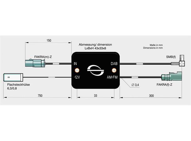 ANTENNENSYSTEME FM/DAB splitter - SMB FAKRA (Hann) -> FAKRA (Hunn)